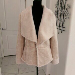 New White House Black Market Shearling Drape Coat Jacket Cream Neutral L Pockets